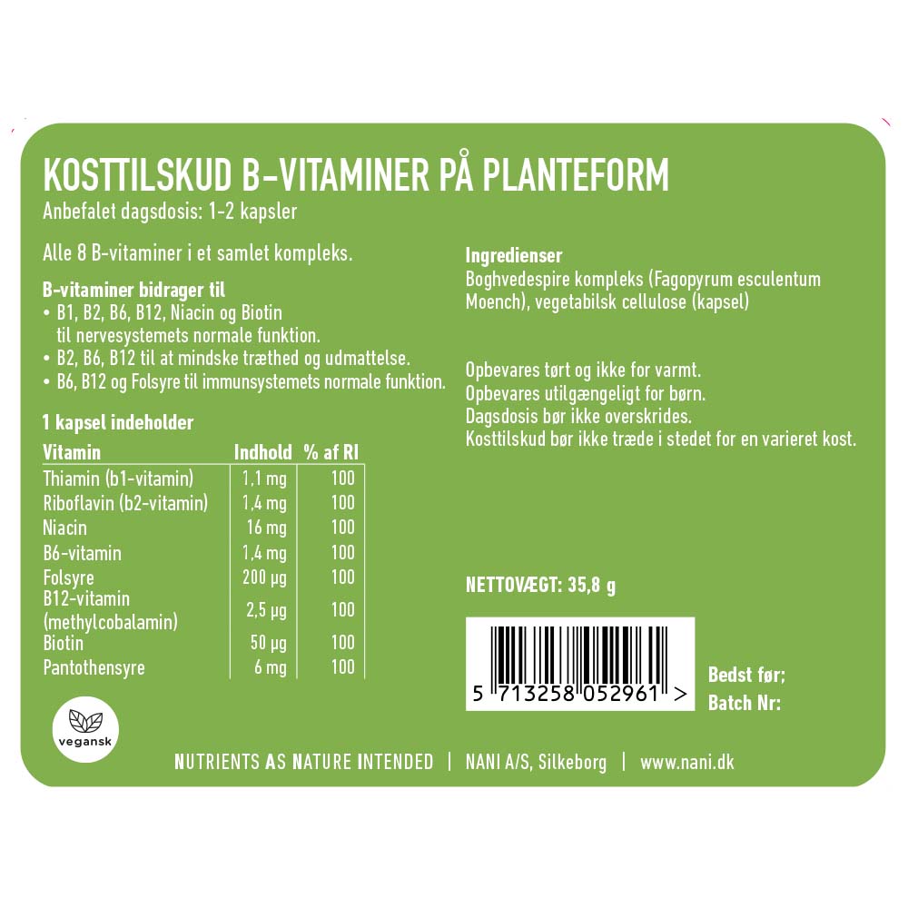 Multi B Kompleks | Vegansk B-Vitamin Tilskud fra Boghvede