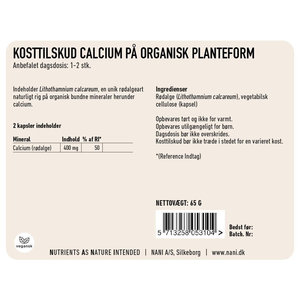 Organisk Calcium Kosttilskud | Knogler, Muskler & Tænder