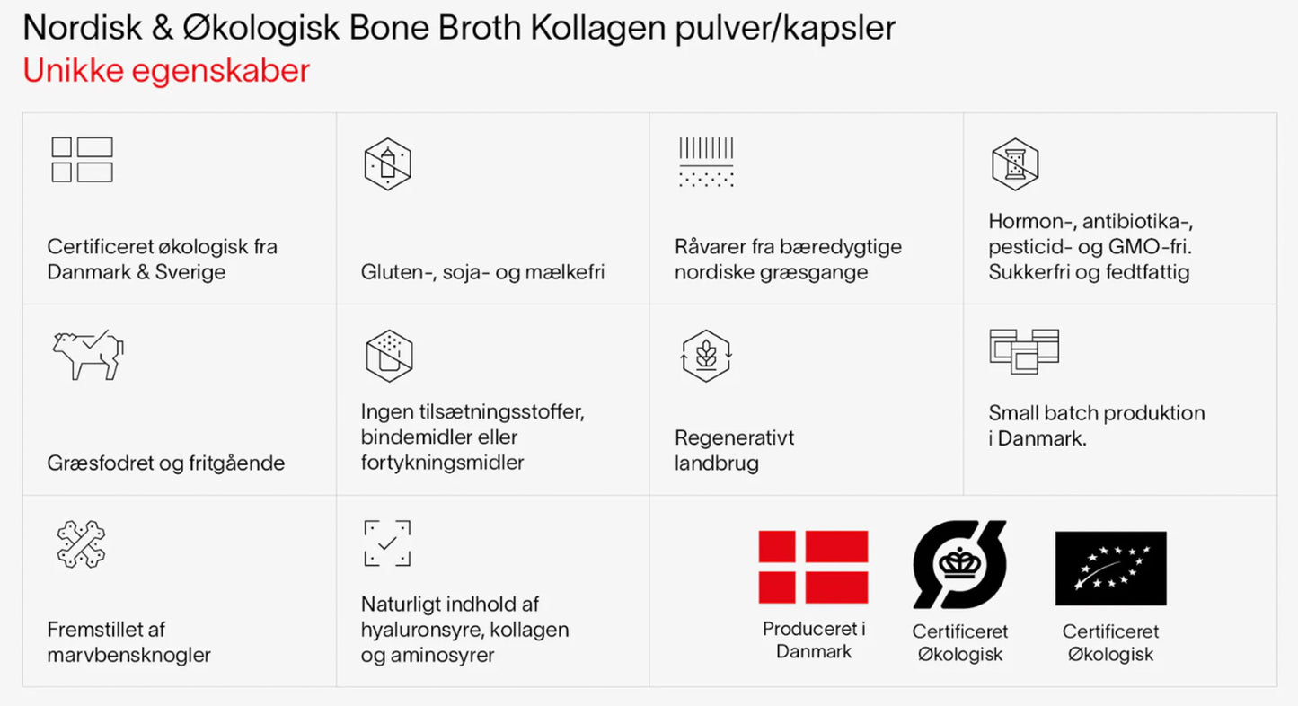 Økologisk Bone Broth Kollagenpulver | Biotilgængeligt & Rent