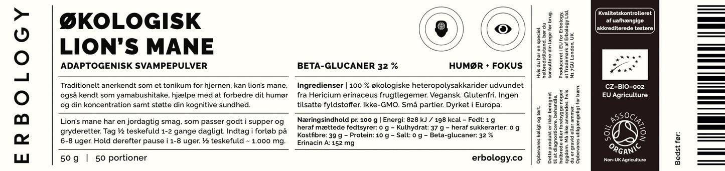 Økologisk Lions Mane - Adaptogenisk pulver